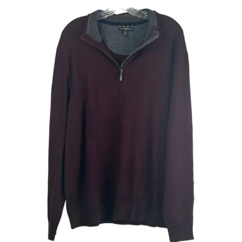Mens Club Room SZ XL Merino Wool 1/4 Zip Long Sleeve PopOver Lightweight Sweater